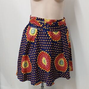 Vintage Handmade Colorful Block Print Skirt with Tie / Size XL